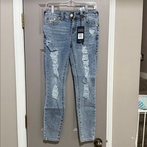 True Religion Women's Light Blue Distressed Skinny Jeans